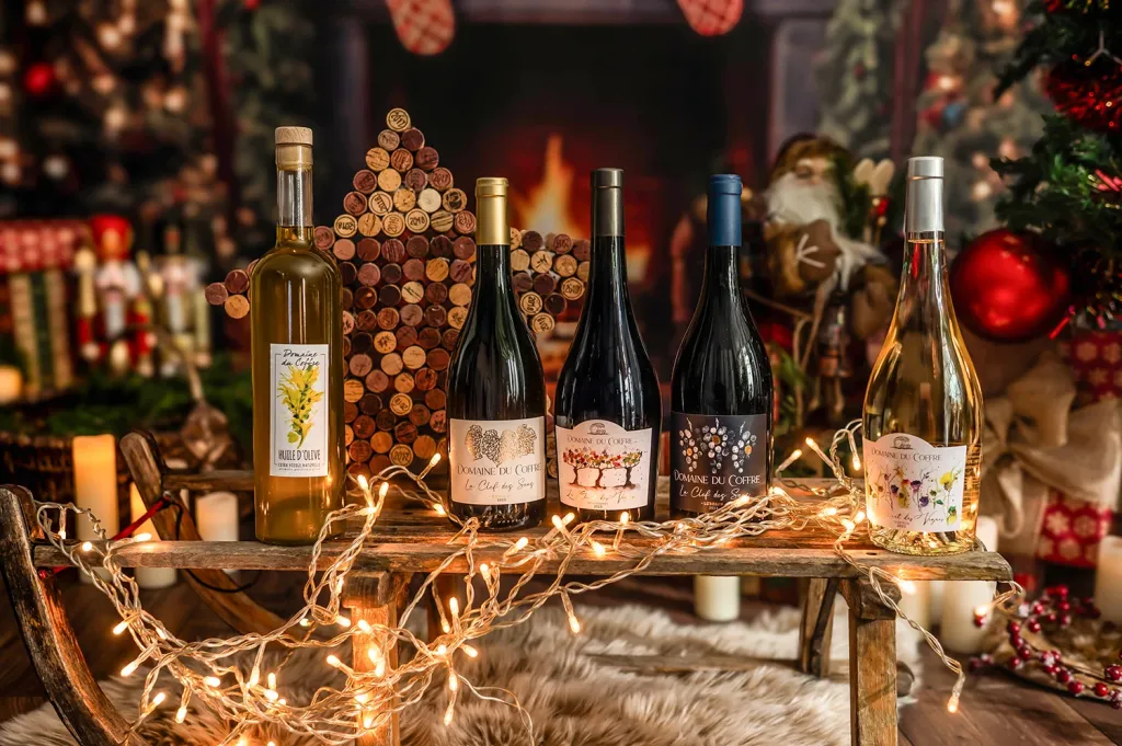 Selection of wines and olive oil from Domaine du Coffre