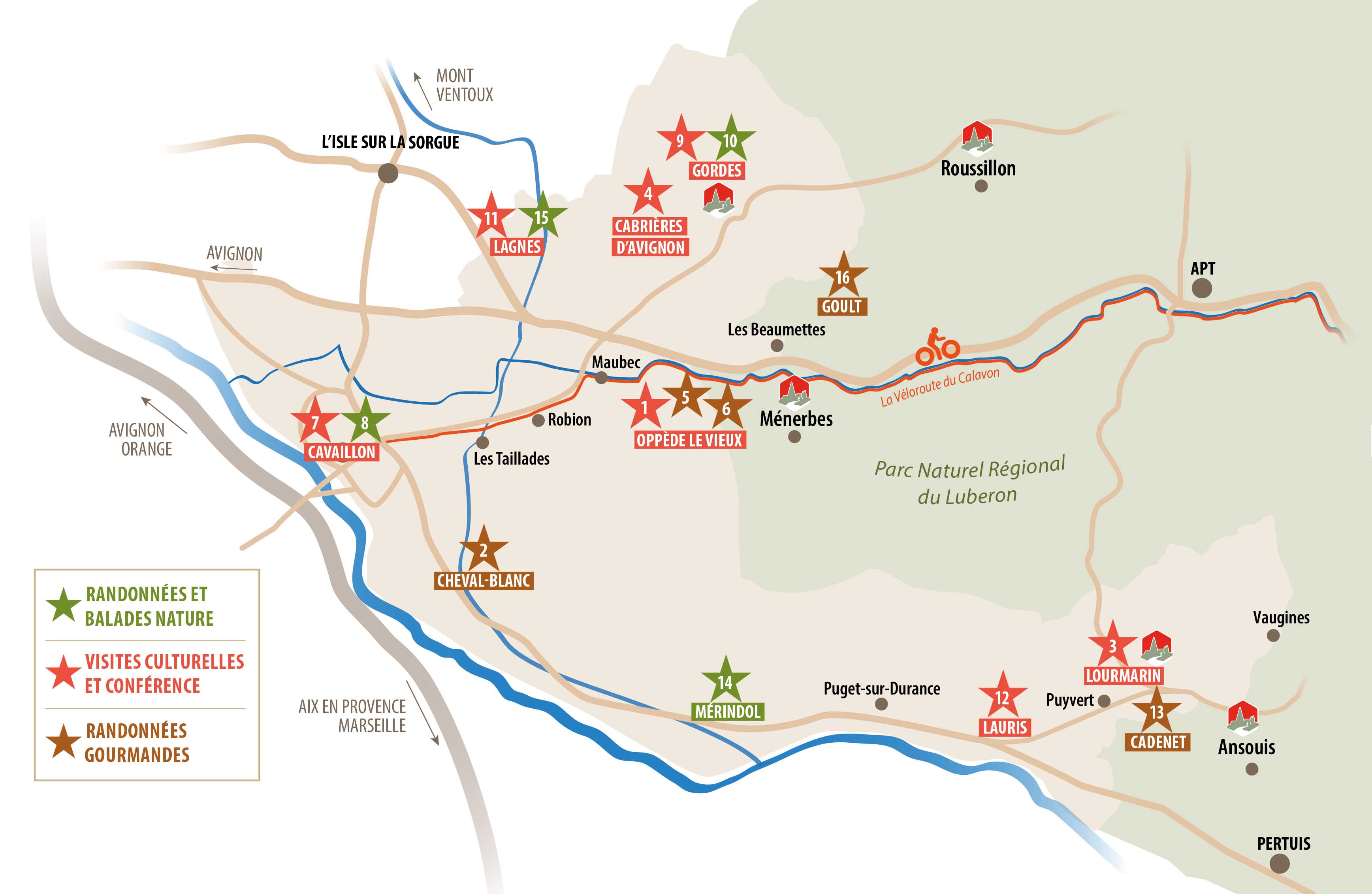 Map of visits and hikes in the Luberon 2024–2025