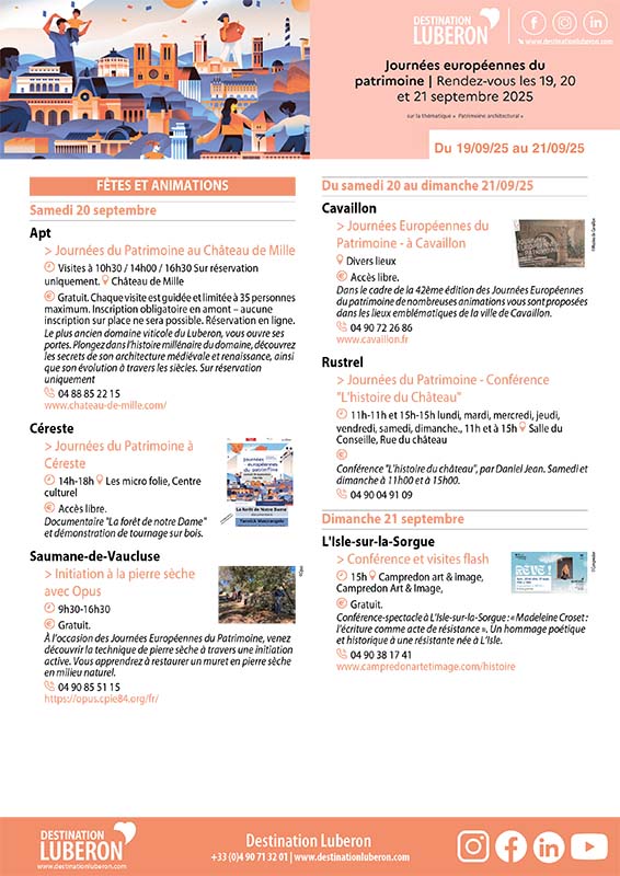 Programme of the European Heritage Days 2025 in the Luberon and Pays des Sorgues