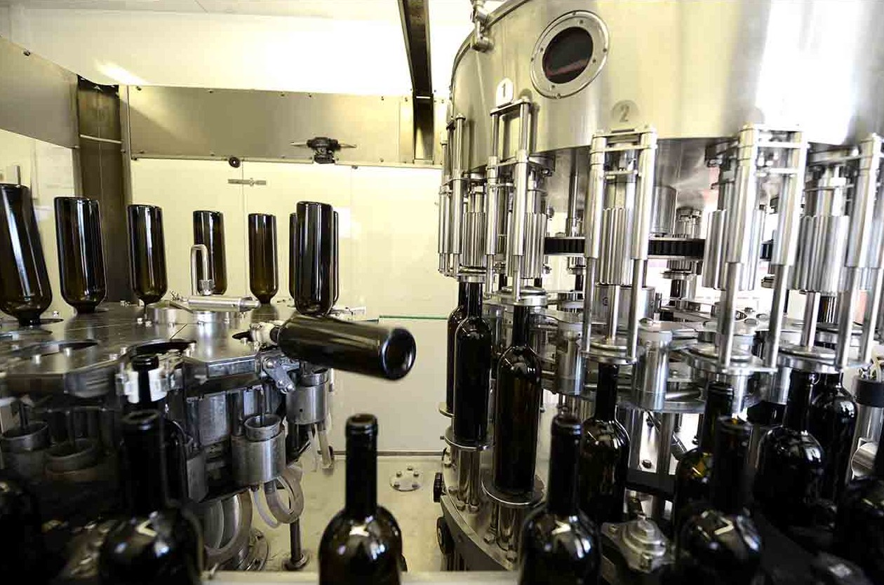 Bottles of wine from Cave du Luberon displayed in the tasting cellar