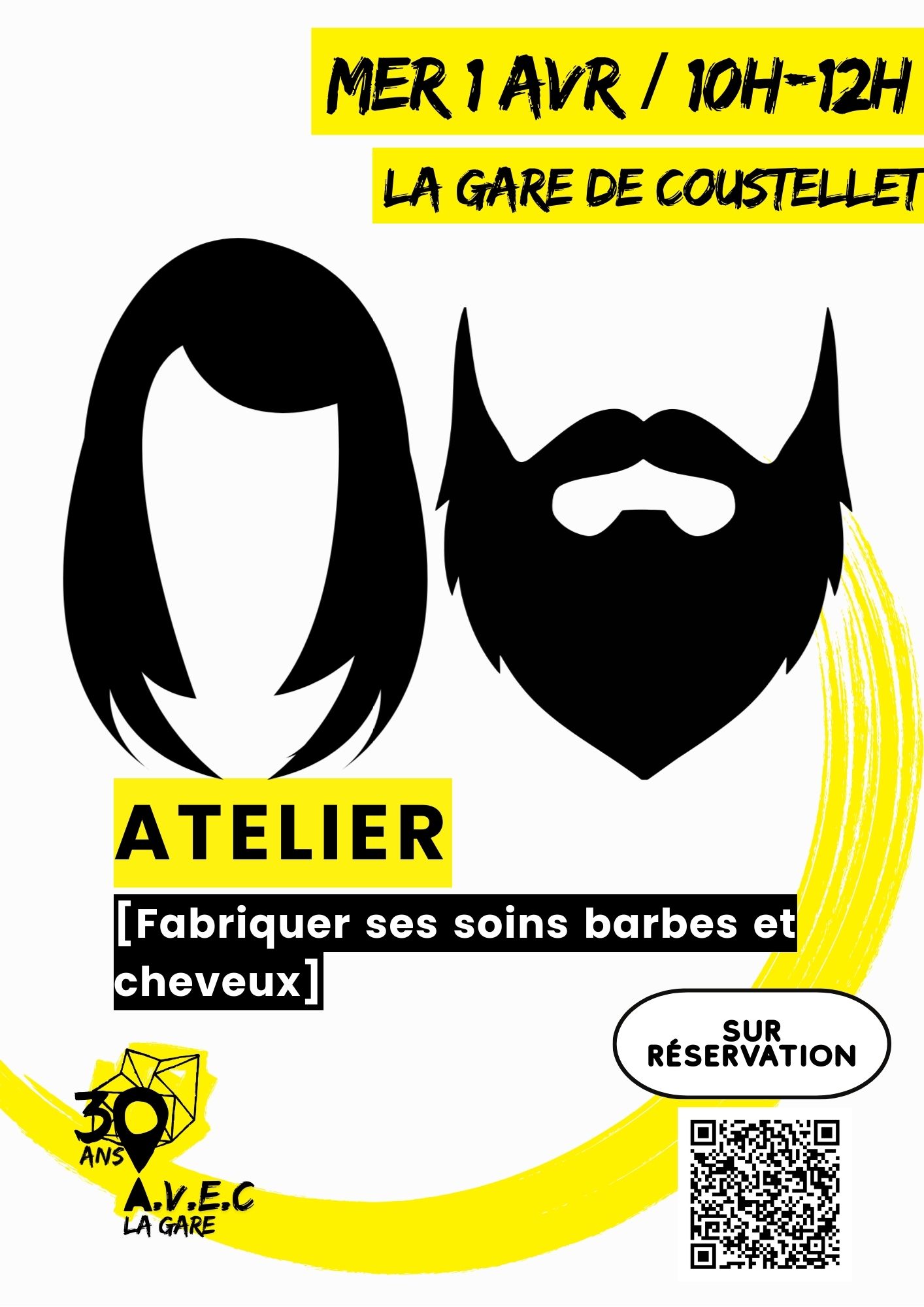 Poster for the DIY workshop at La Gare de Coustellet to make natural beard and hair care products using simple, eco-friendly ingredients