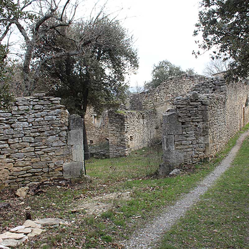 Stone ruins of Les Vieilles Beaumettes, remains of an ancient rural settlement in the heart of the Luberon garrigue