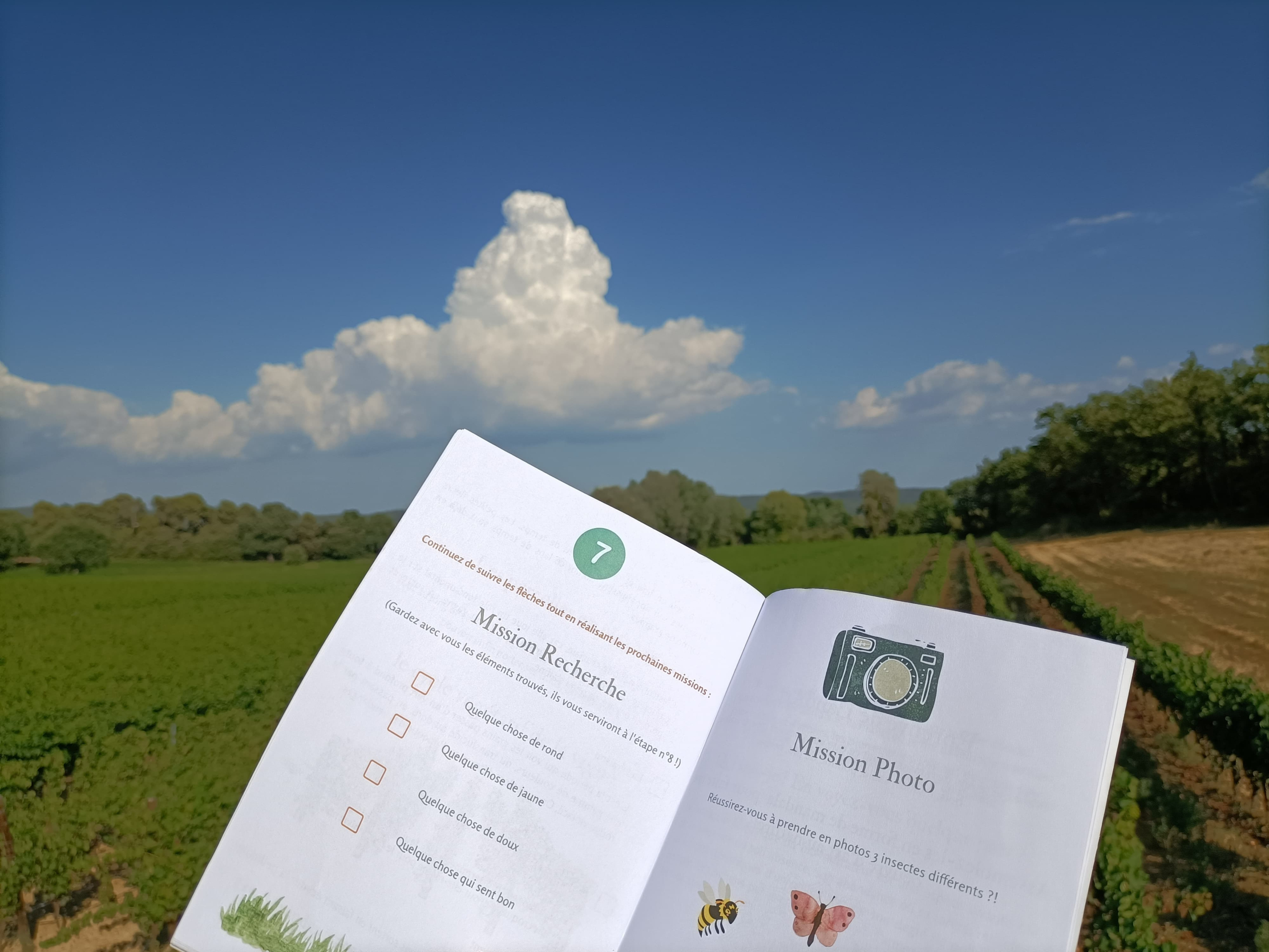 Pitchouns treasure hunt booklet in the vineyards of Domaine Le Novi in La Tour-d’Aigues