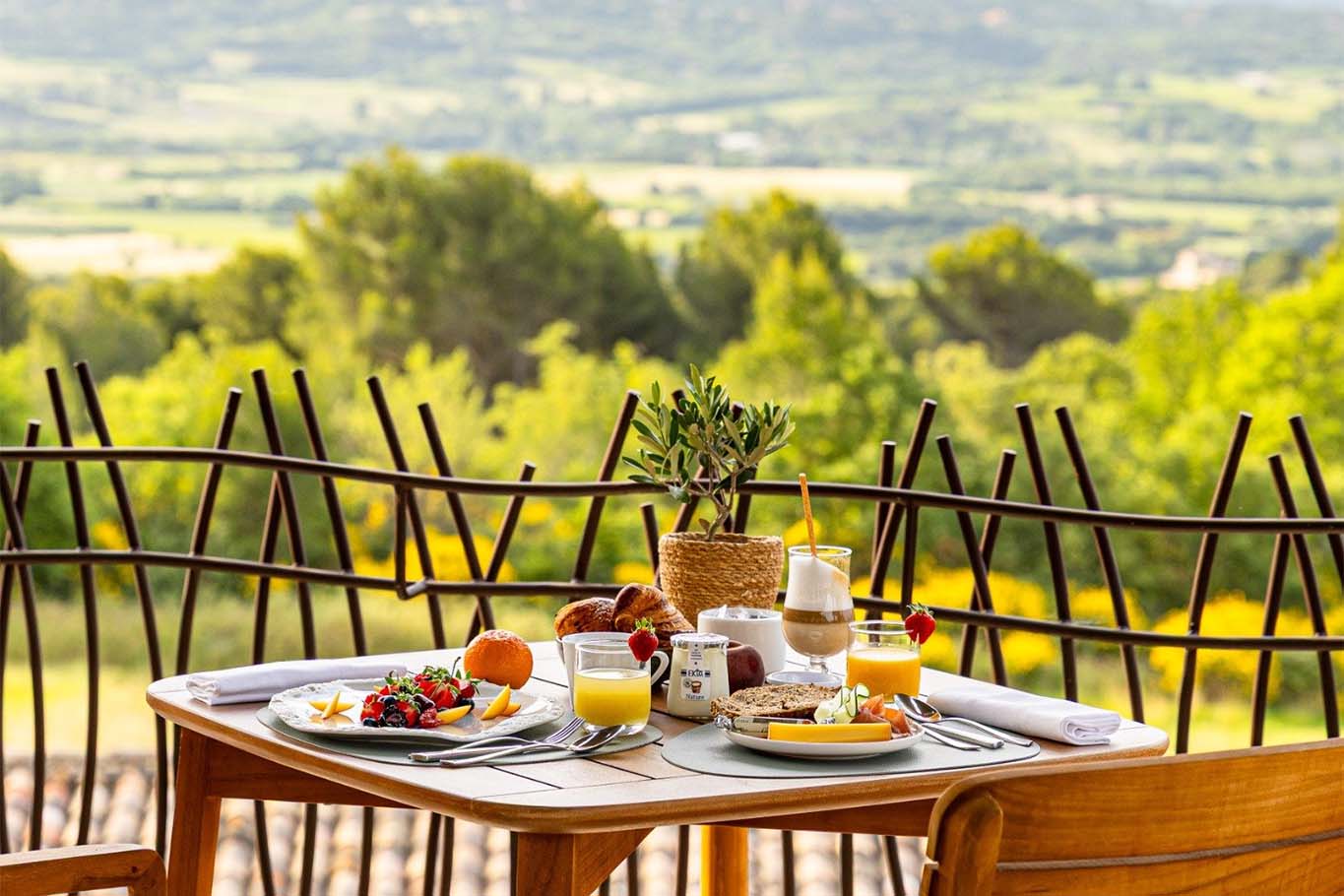 Breakfast overlooking the Luberon valley at Mas des Herbes Blanches in Joucas