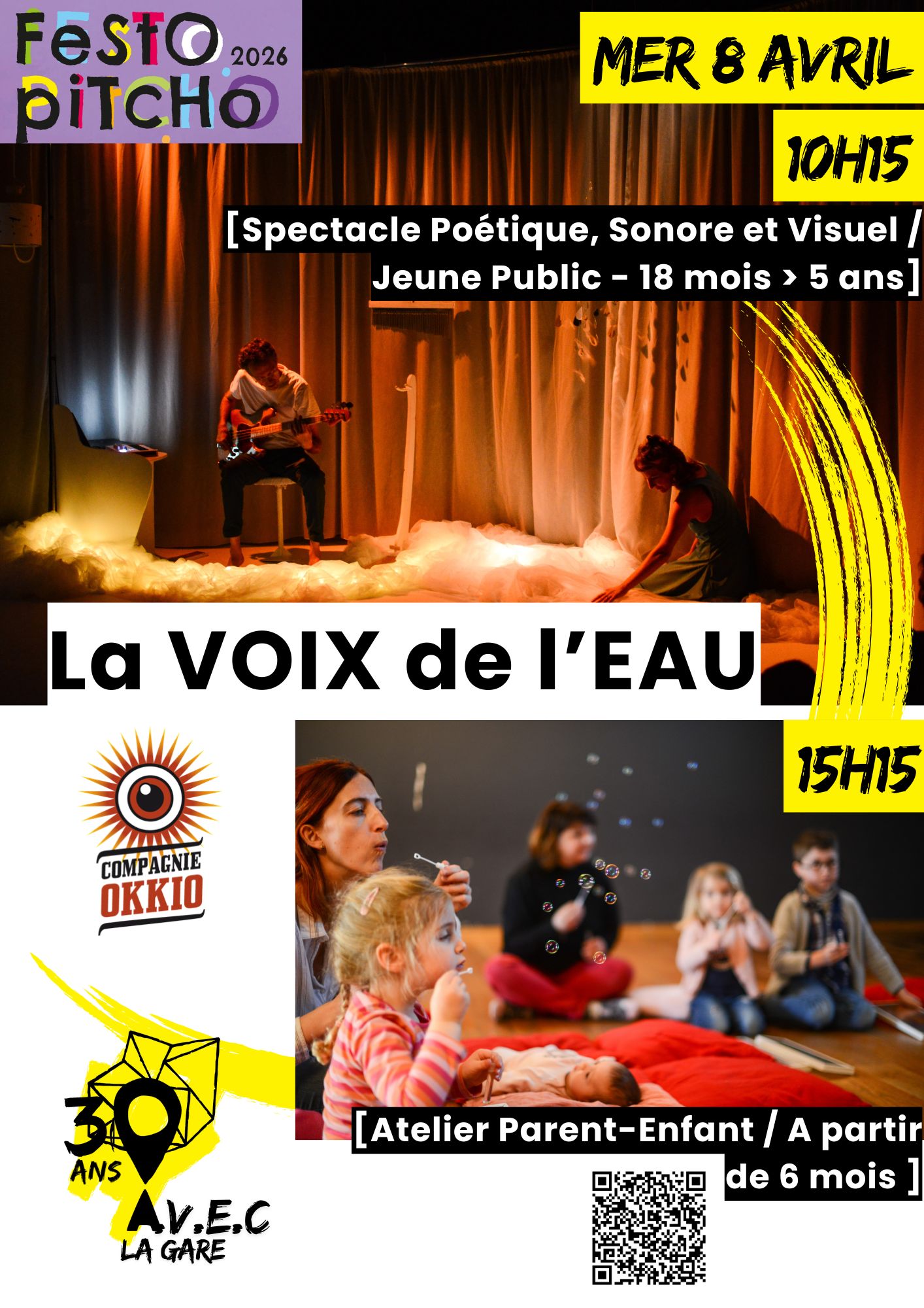 Poster of the young audience performance The Voice of Water, a poetic and sensory experience inspired by the aquatic world
