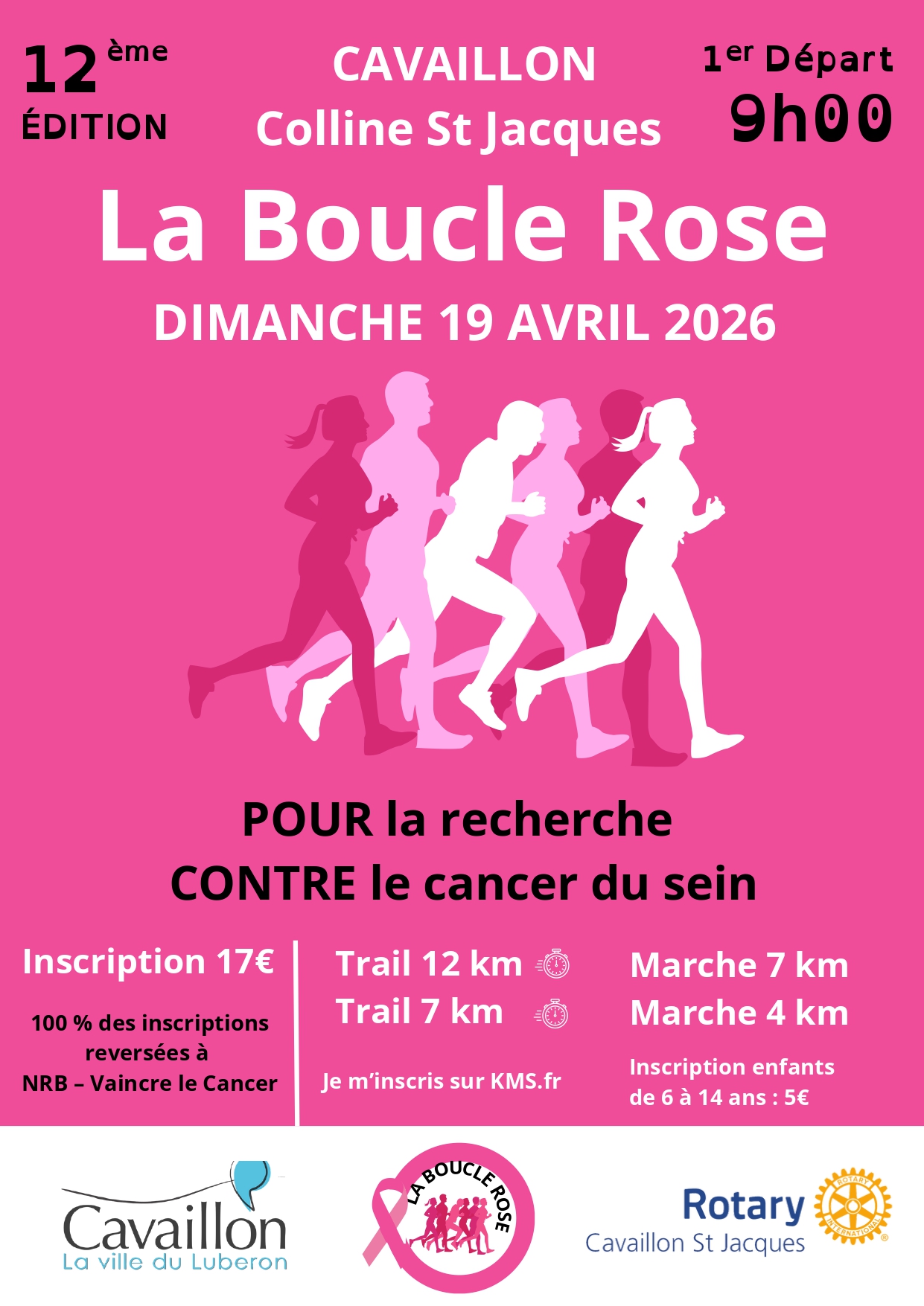 Official poster of La Boucle Rose 2026 in Cavaillon, charity race on Saint-Jacques hill supporting breast cancer research