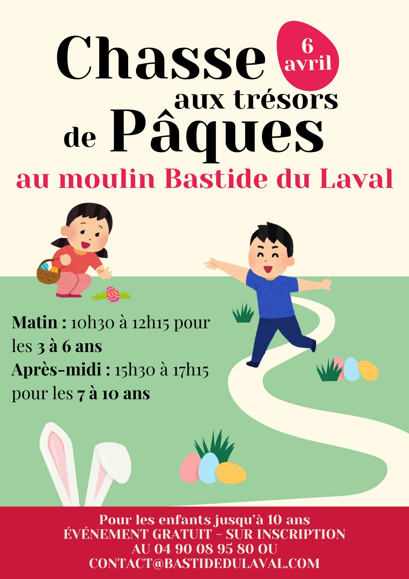 Easter treasure hunt at Moulin Bastide du Laval on April 6, 2026 for children aged 3 to 10