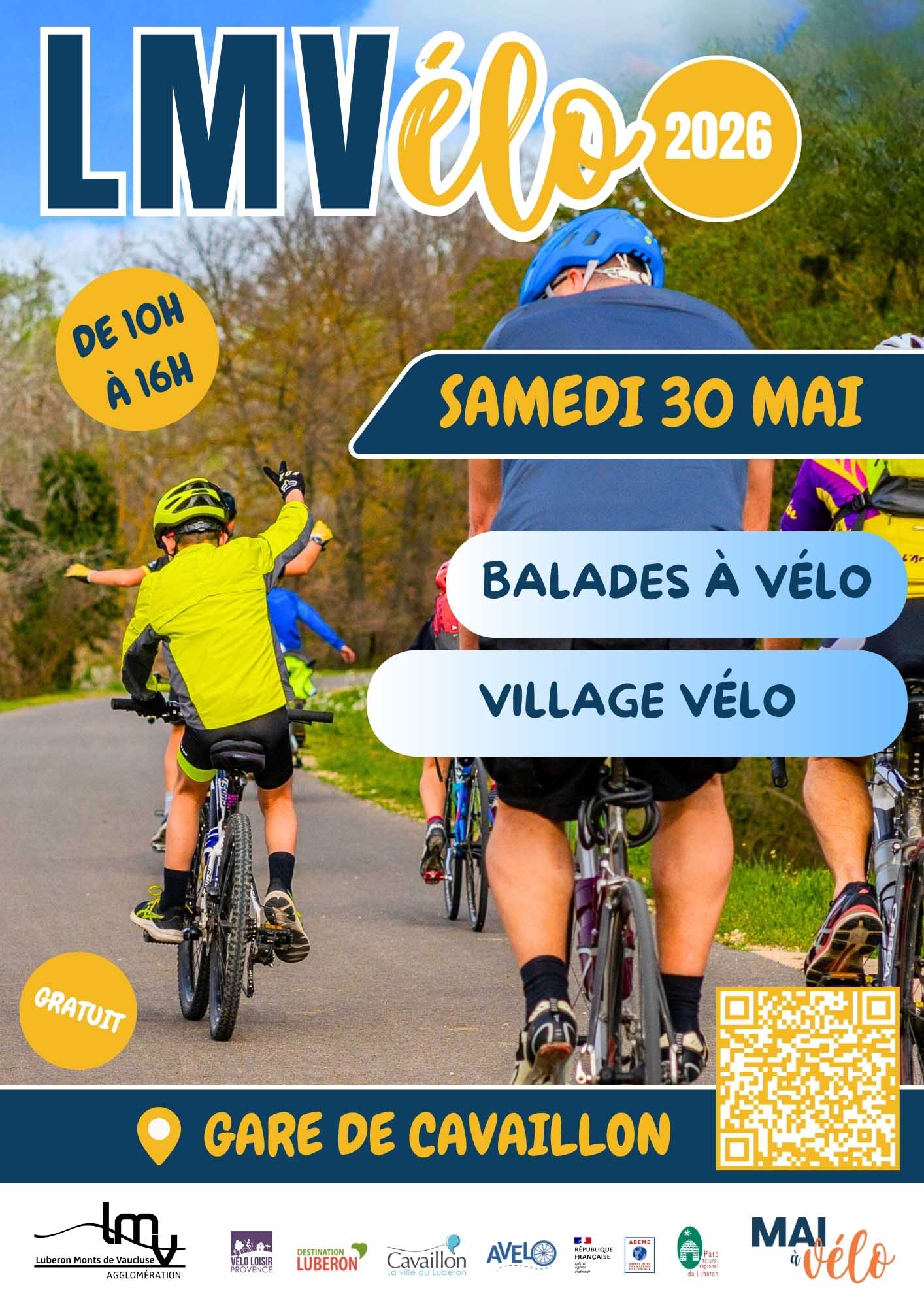 LMVélo 2026 in Cavaillon, Saturday 30 May LMVélo 2026 poster in Cavaillon. Saturday 30 May, from 10 am to 4 pm, at Cavaillon train station. Bike rides, bike village, free event.