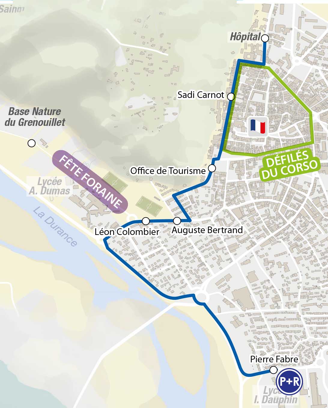 Map of the Corso de Cavaillon 2026 parade route