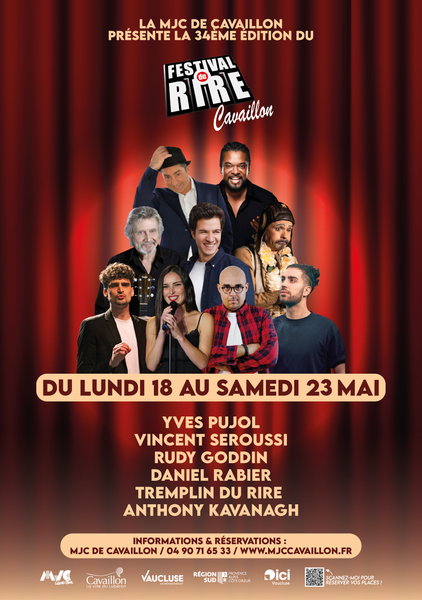 Poster of the Cavaillon Comedy Festival 2026 featuring the comedians performing from May 18 to 23