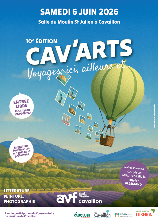 Poster for Cav’Arts 2026 in Cavaillon, a festival dedicated to literature, painting and photography