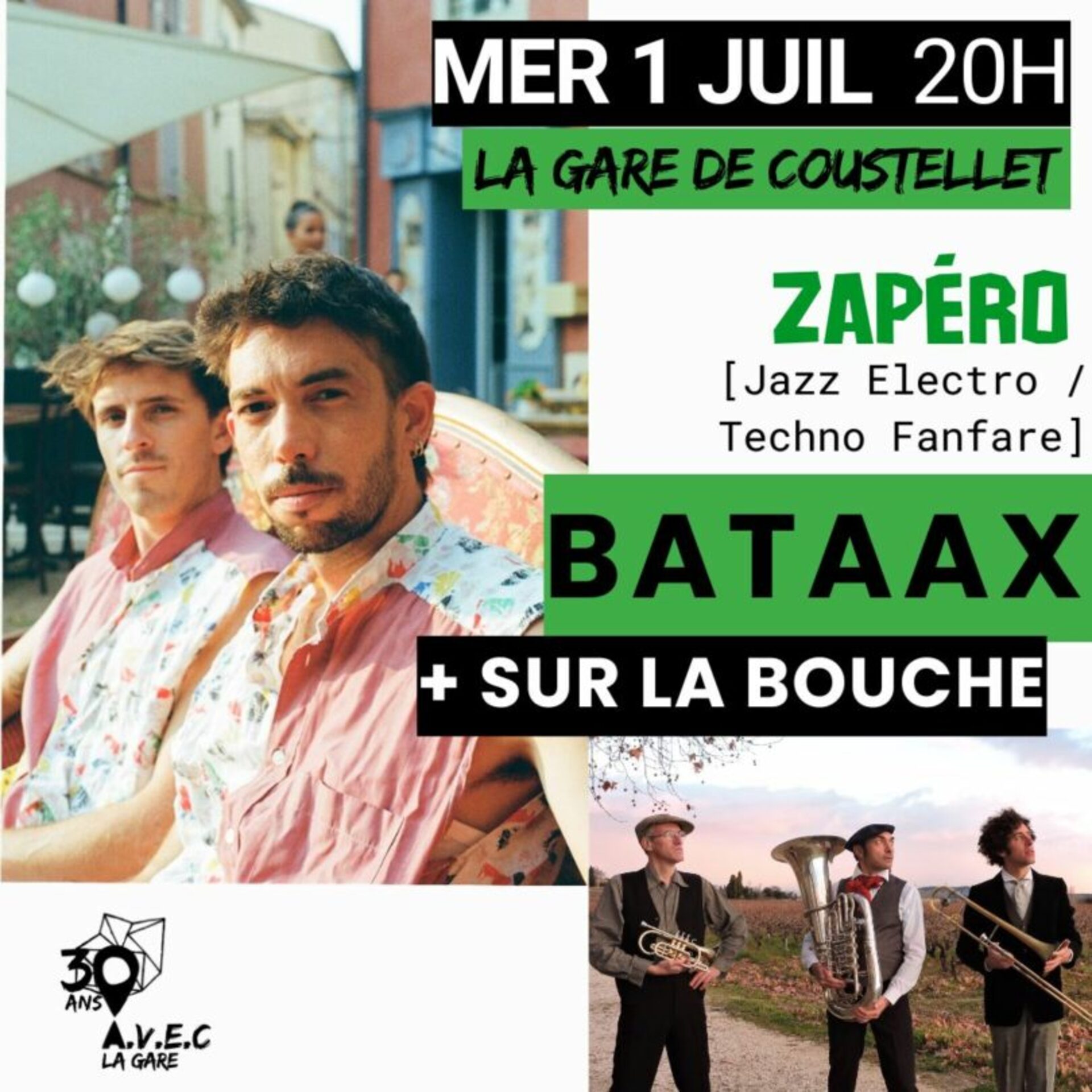 Poster for the Zapéro Concert BATAAX + SUR LA BOUCHE at La Gare de Coustellet