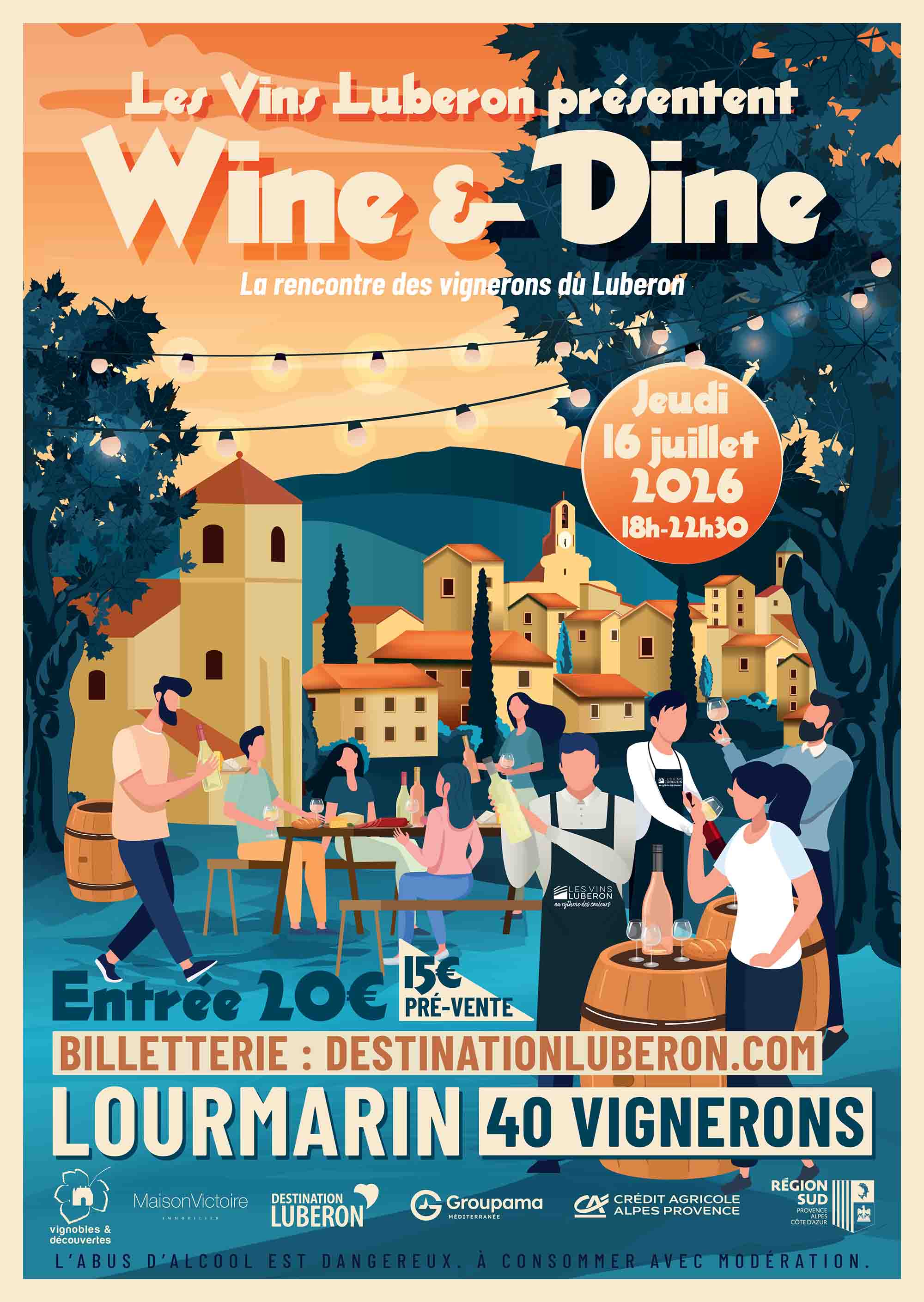 Wine and Dine 2026 in Lourmarin, a tasting evening celebrating AOC Luberon wines and Provençal gastronomy