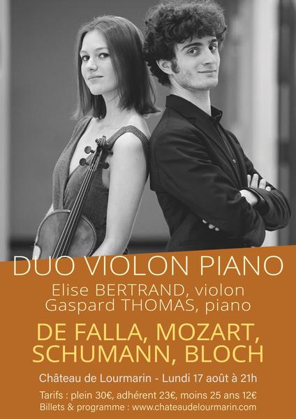 Poster for the violin and piano duo with Elise Bertrand and Gaspard Thomas at the Château de Lourmarin
