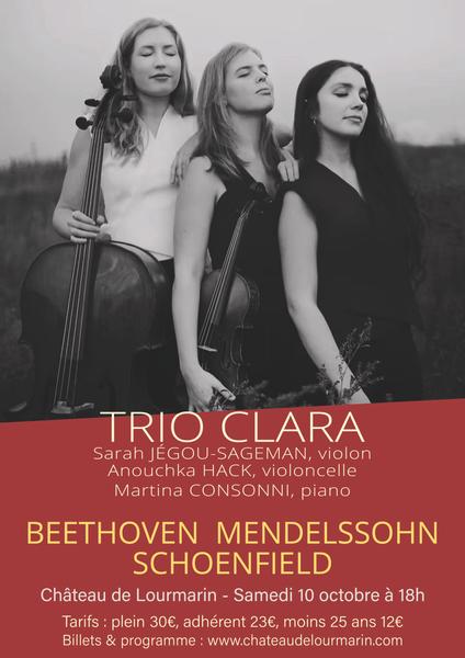 Poster for the closing concert with Trio Clara at the Château de Lourmarin