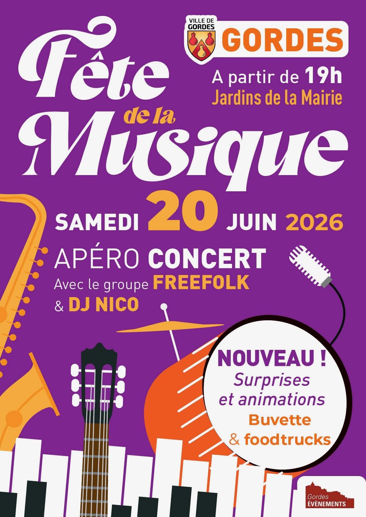 Affiche de la Music Festival in Gordes avec apéro concert, Freefolk et DJ Nico