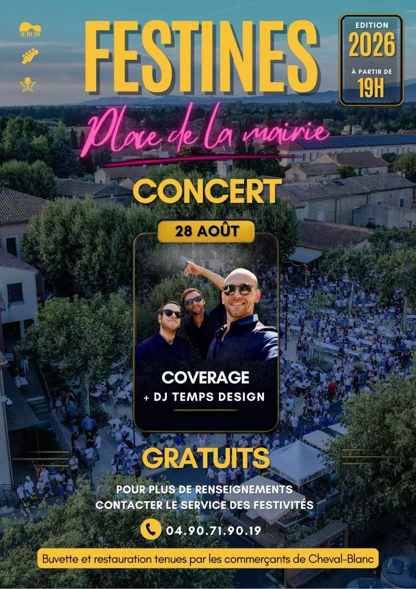 Coverage and DJ Temps Design at Les Festines de Cheval-Blanc Affiche du concert Coverage and DJ Temps Design at Les Festines de Cheval-Blanc