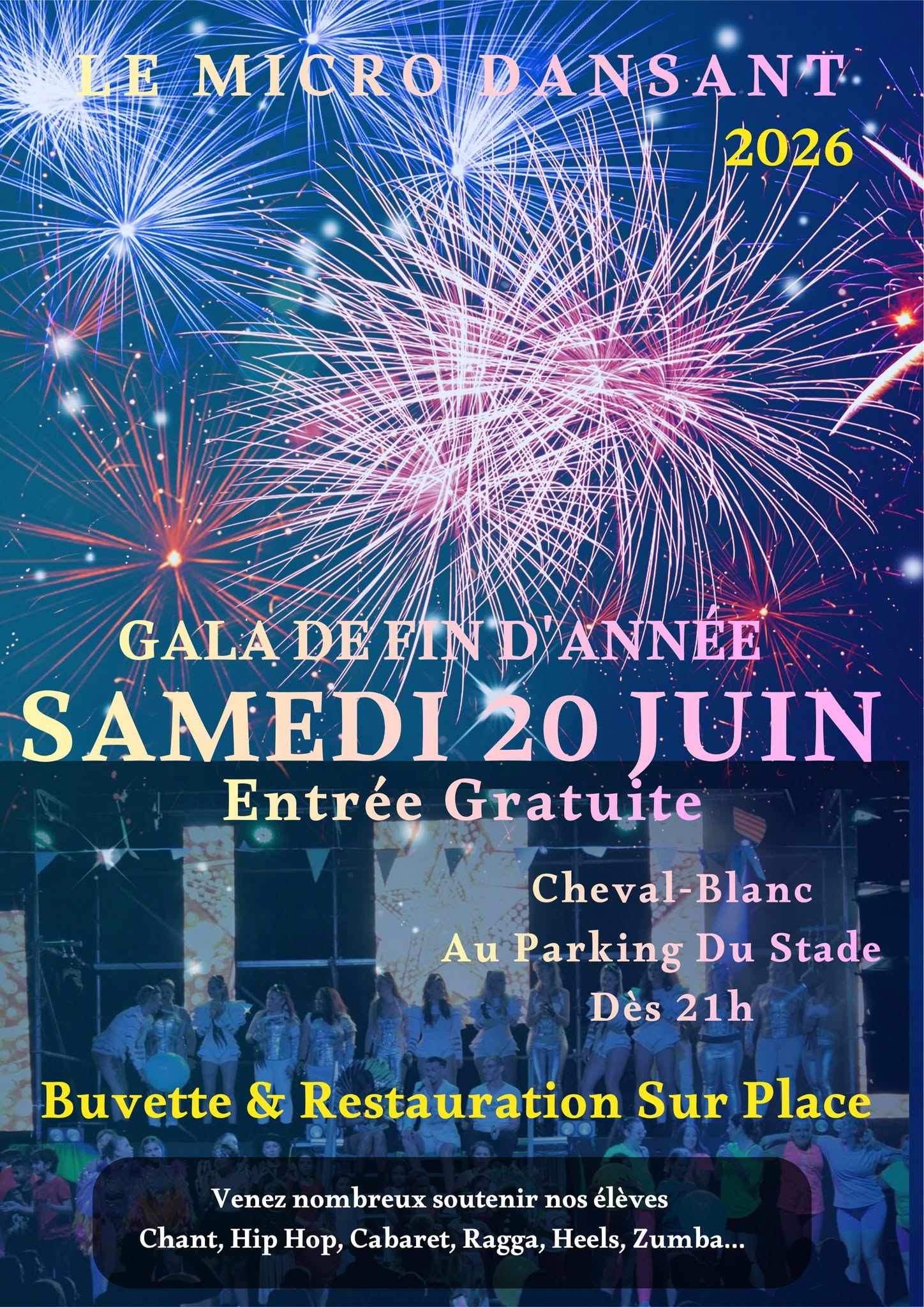 Poster of the end of year gala for the Dancing Microphone in Cheval-Blanc