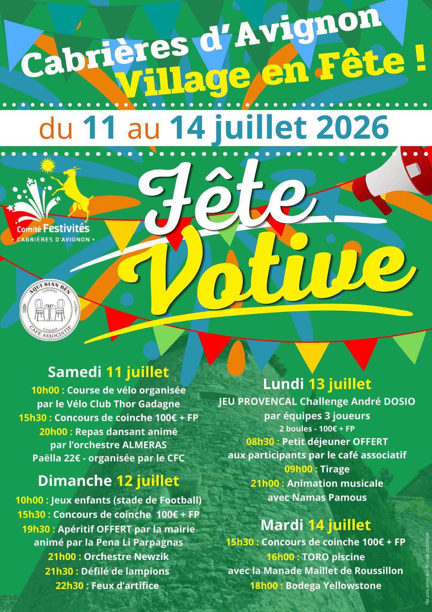 Votive festival in Cabrières-d’Avignon Poster for the Votive Festival in Cabrières-d’Avignon from 11 to 14 July 2026