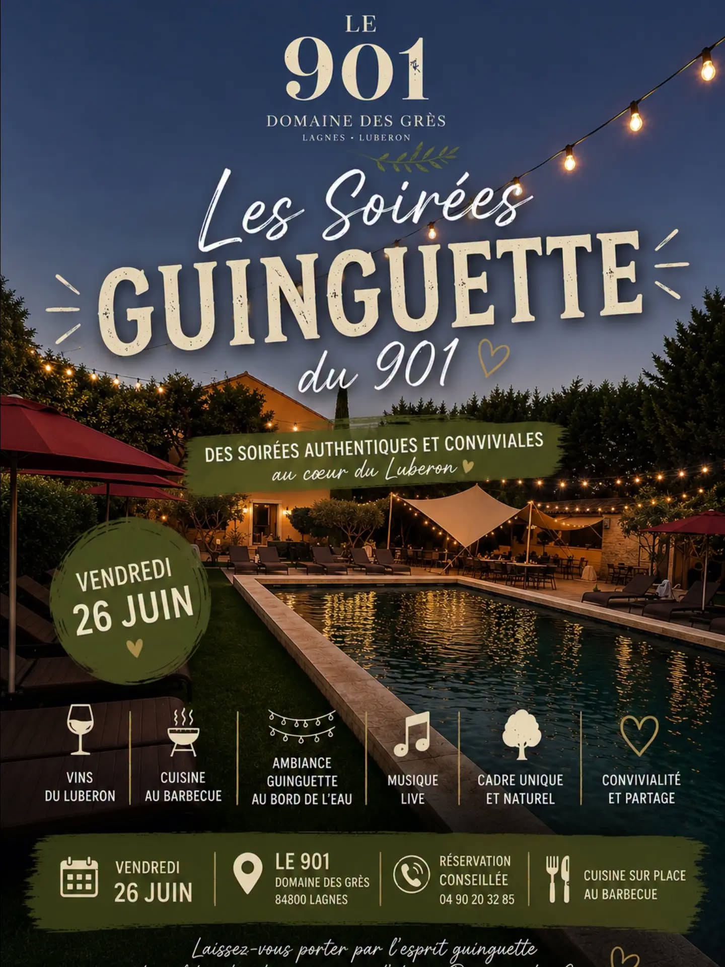 Les Soirées Guinguette du 901 in Lagnes Guinguette-style evening at Le 901, Domaine des Grès in Lagnes