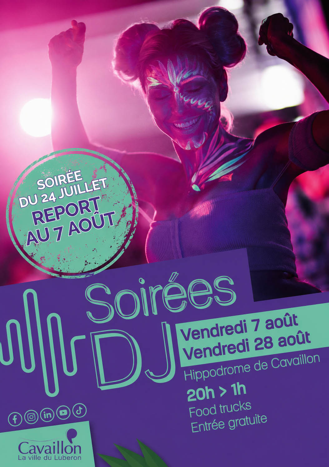 DJ Nights at Cavaillon Racecourse Poster for the DJ Nights at Cavaillon Racecourse featuring electronic music and visual entertainment