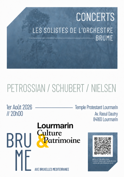 Poster for the concert by the soloists of the BruMe Orchestra in Lourmarin on 1 August 2026