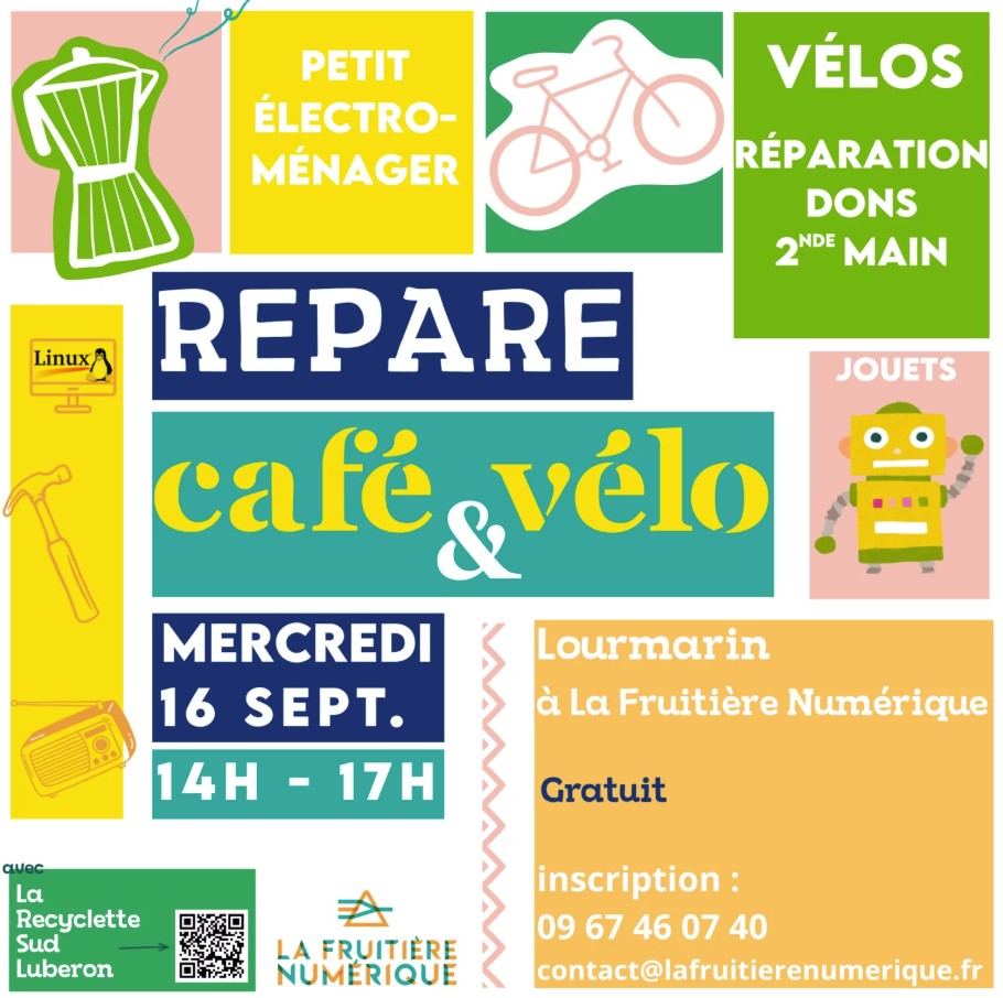Repair Café and Bike in Lourmarin with free repairs, second-hand bike donations and small household appliances