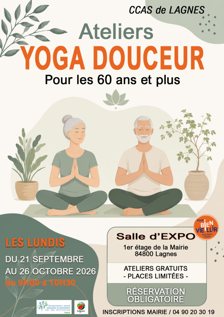 Gentle Yoga Workshops in Lagnes Gentle Yoga Workshops offered to people aged 60 and over in Lagnes