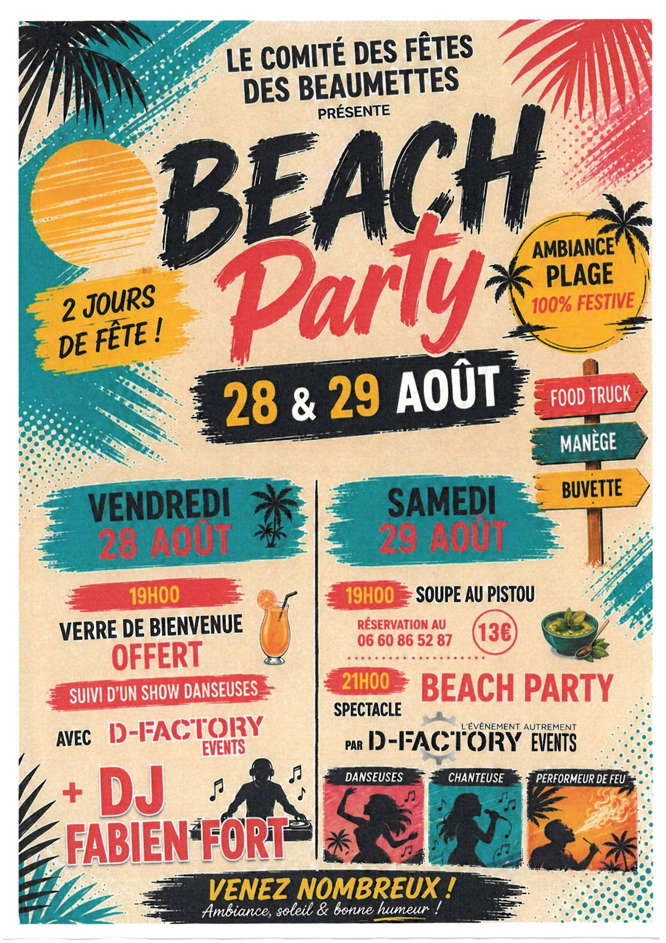 Programme for the Les Beaumettes Beach Party on 28 and 29 August 2026