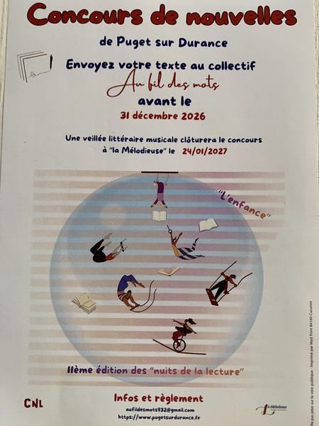 Poster for the Au fil des mots short story competition in Puget-sur-Durance on the theme of childhood