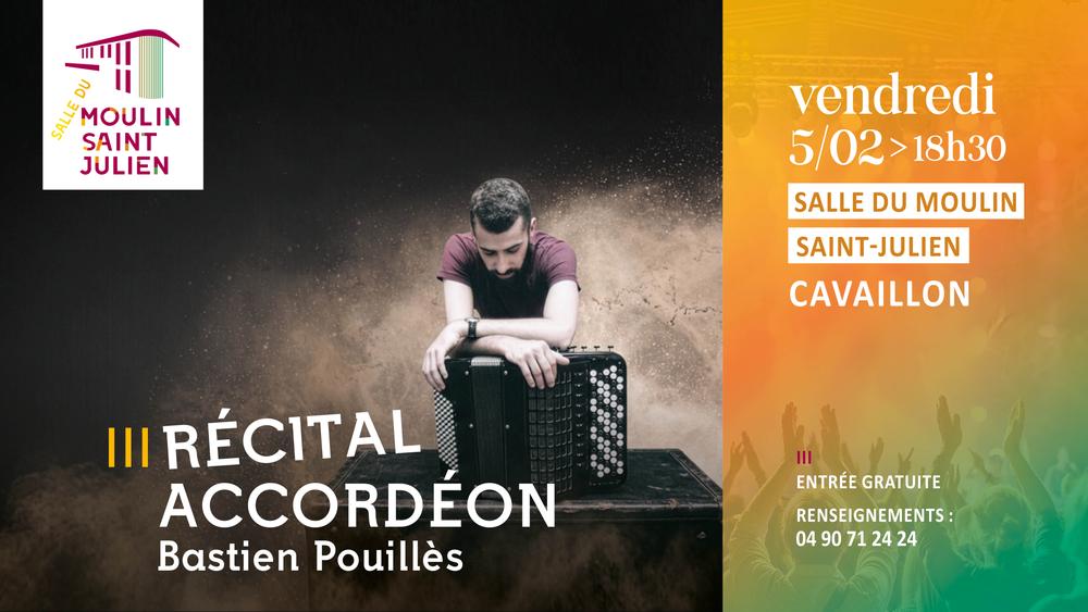 Accordion recital by Bastien Pouillès in Cavaillon Bastien Pouillès in accordion recital at the Moulin Saint-Julien in Cavaillon