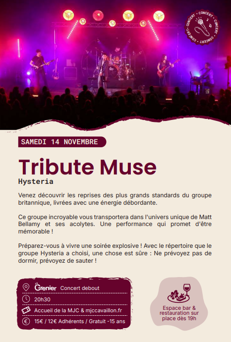 Poster for the Muse tribute concert by Hysteria at the MJC de Cavaillon