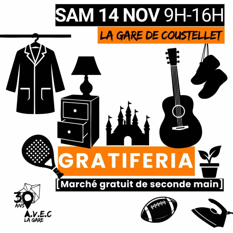Poster for the Gratiféria at La Gare de Coustellet, a free second-hand market
