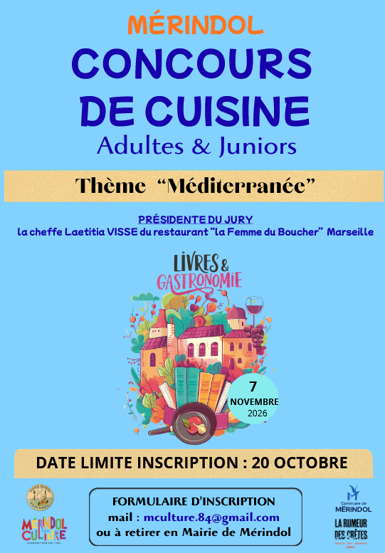 Poster for the cooking competition for adults and juniors in Mérindol on the theme of the Mediterranean