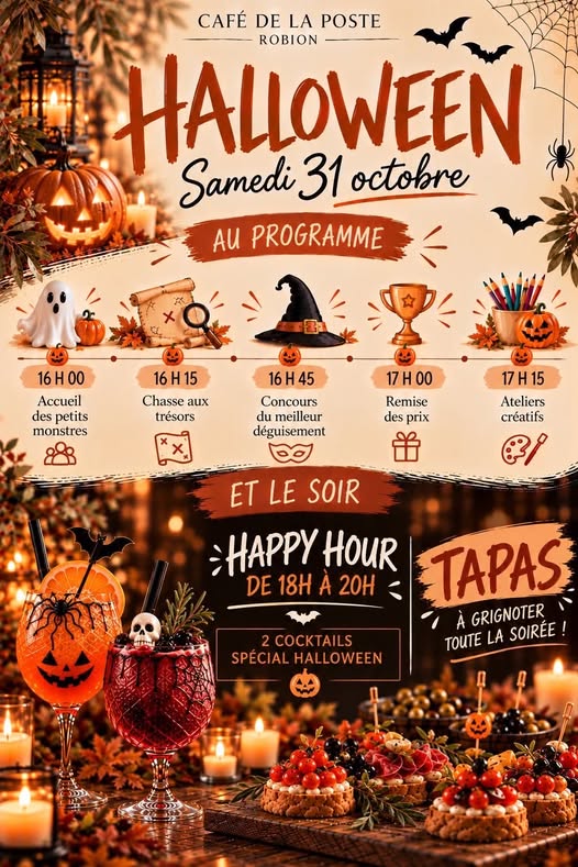 Halloween at Café de la Poste in Robion on 31 October 2026