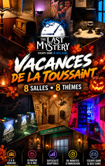 October half-term holidays at The Last Mystery in Robion October half-term event poster for The Last Mystery in Robion, featuring eight immersive escape rooms