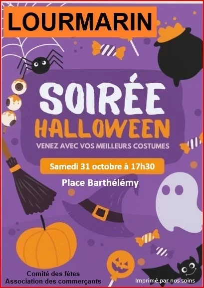 Halloween evening in Lourmarin on 31 October 2026 Poster for the Halloween celebration in Lourmarin, featuring trick-or-treating and illustrations of ghosts and pumpkins