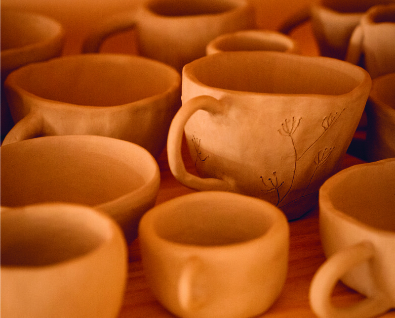 Handmade clay pieces at Atelier Chamotte in Cadenet Collection of small handmade clay bowls and vessels at Atelier Chamotte