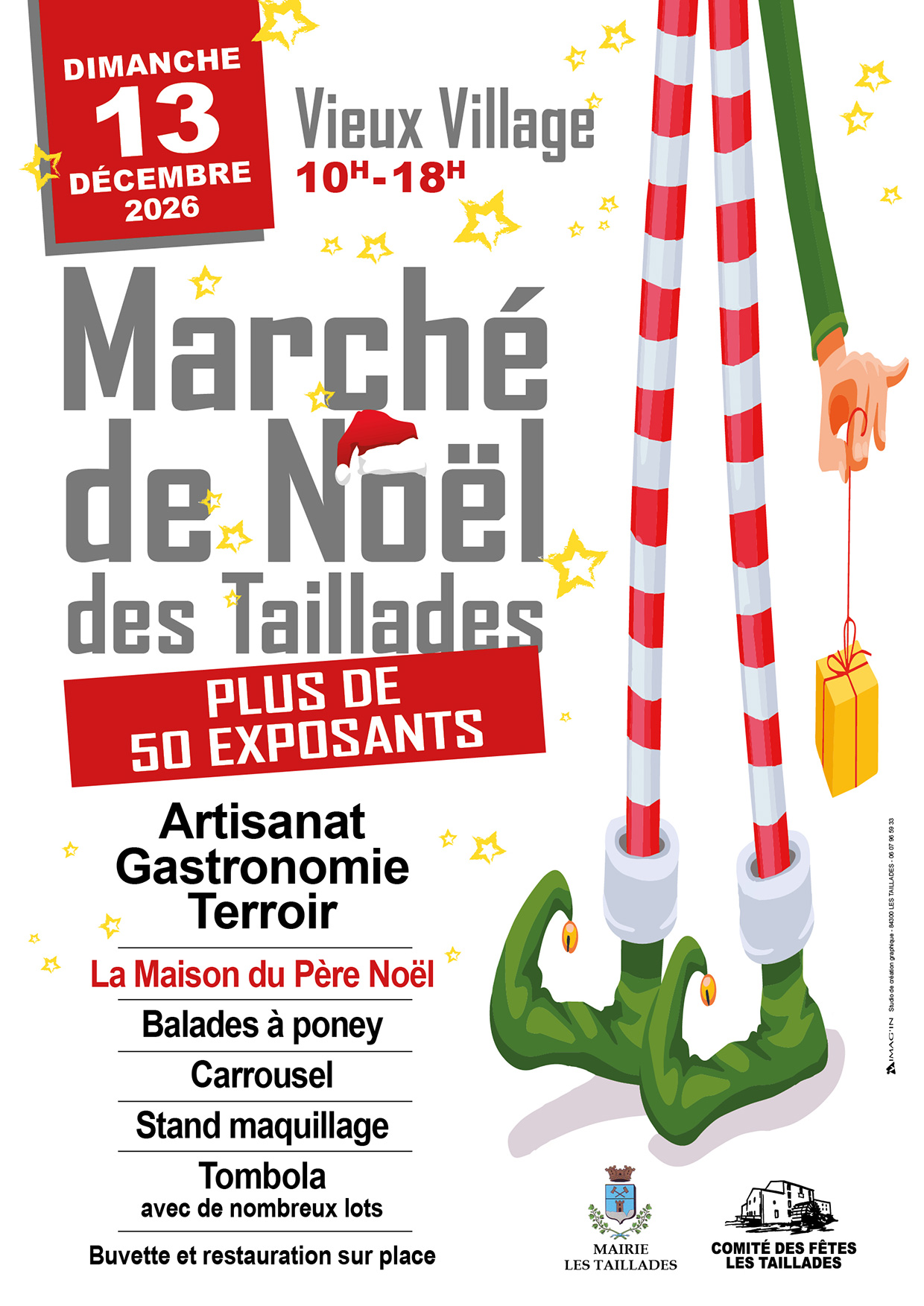 Les Taillades Christmas market 2026 poster Poster for the Les Taillades Christmas market on 13 December 2026, featuring over 50 stalls and festive activities in the old village.