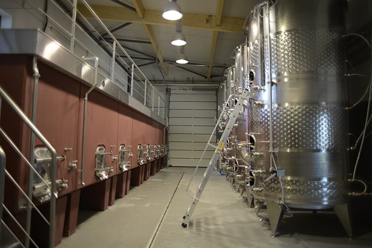 Winery cellar of MasLauris Estate with fermentation tanks in Lauris in the Luberon