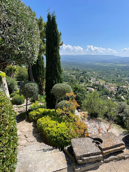 View from the private gardens of the Palais Saint-Firmin in Gordes overlooking the Luberon valley