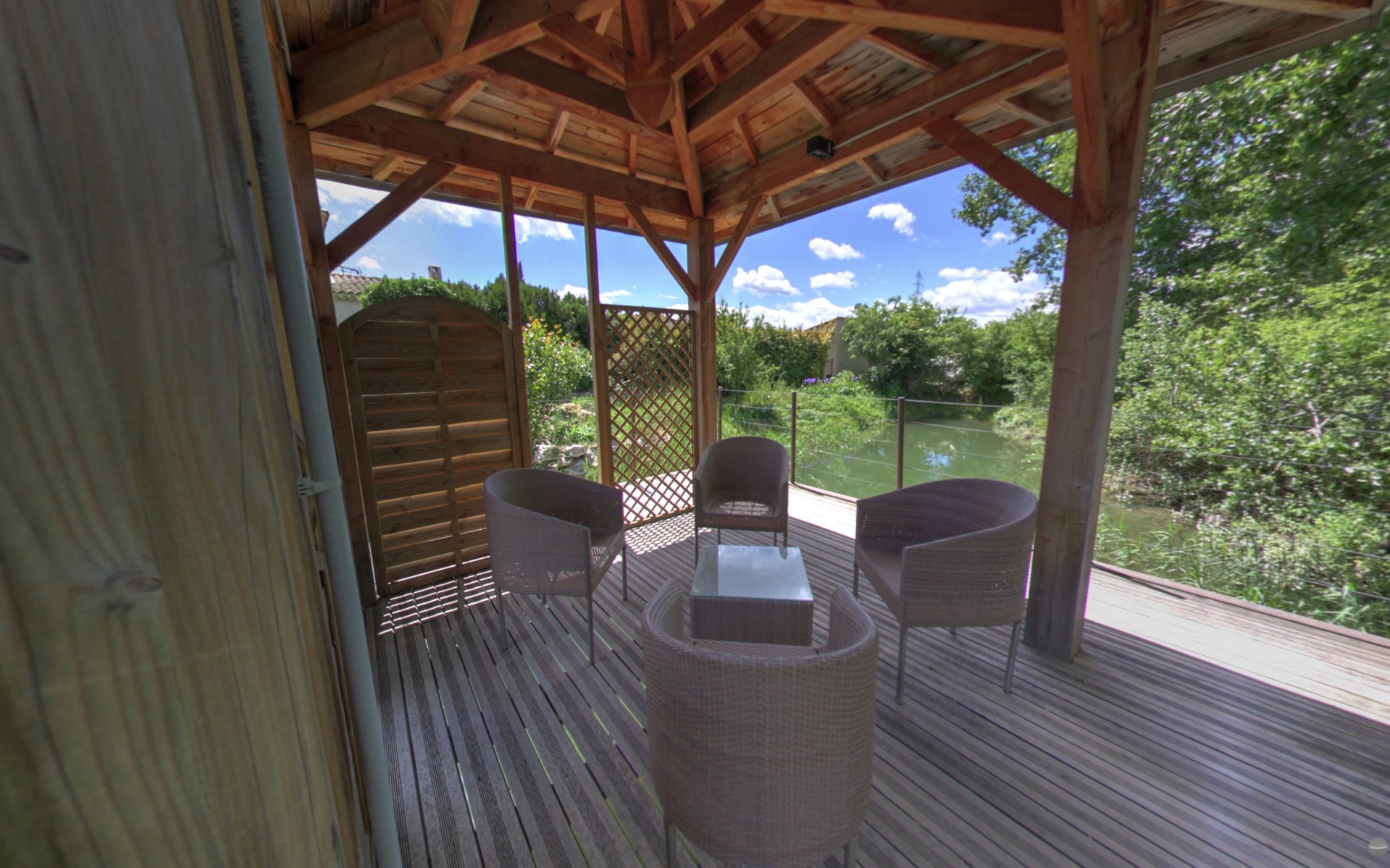 Gazebo over the water in the garden of the holiday villa in Les Taillades, Provence