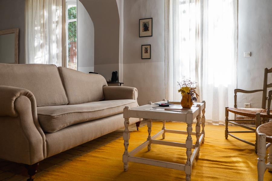 Cozy lounge area at Le Galinier with soft natural light
